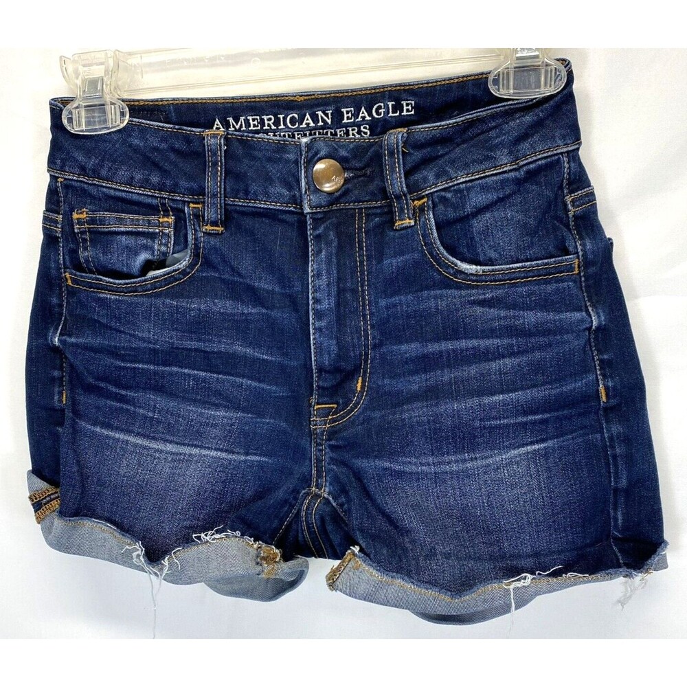 American Eagle Short Sz 0 (25-26 x 3") Womens Hi Rise Shortie Stretch Blue Denim